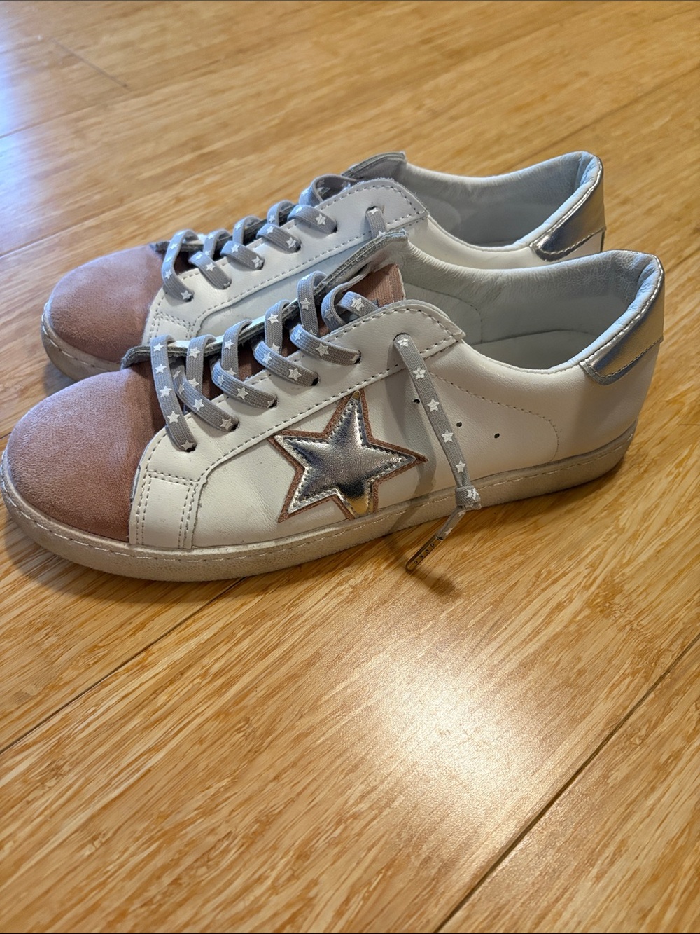 Vintage Havana Bianca Star Sneakers White Blush Pink Silver Size 8 boho leather